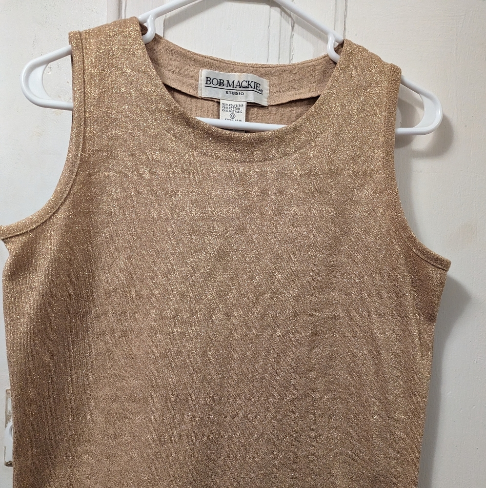 EUC Vintage Bob Mackie Studio gold shimmery metallic sleeveless top